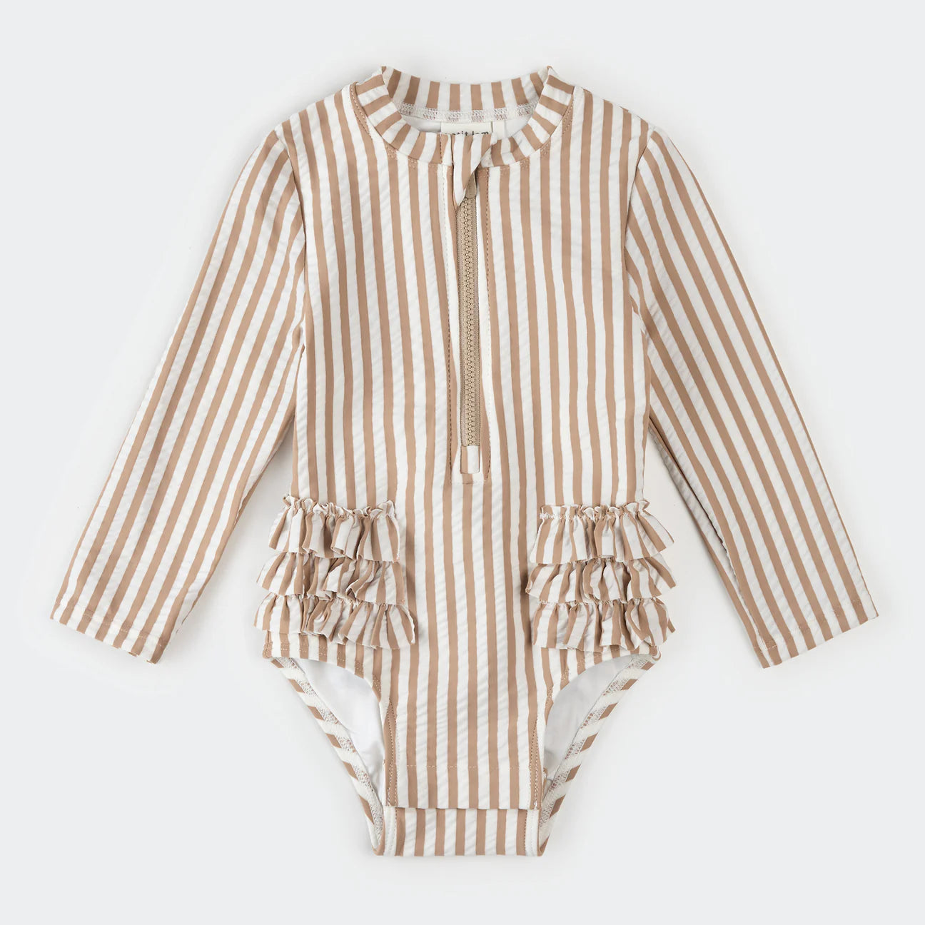 Petit Lem Long Sleeve Swimsuit - Beige Stripe