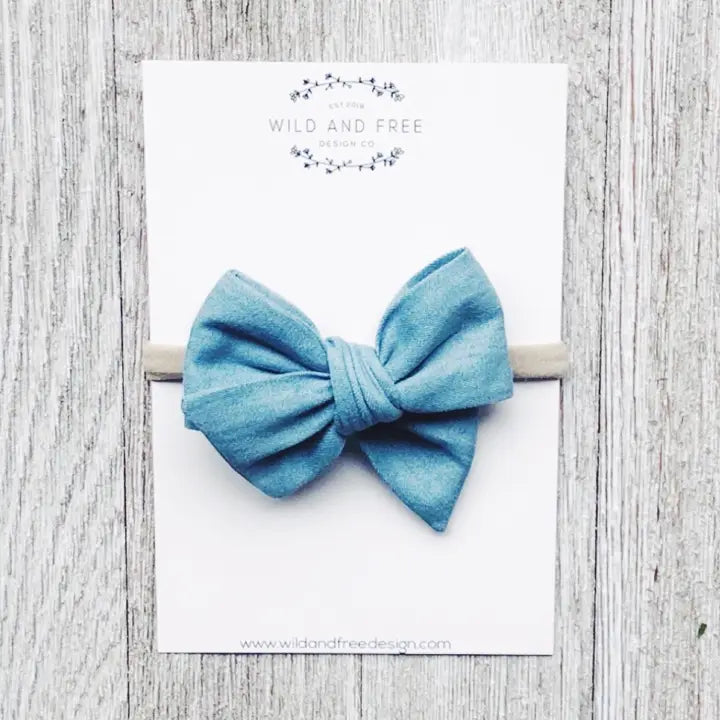 Light Washed Denim Bow Baby Headband