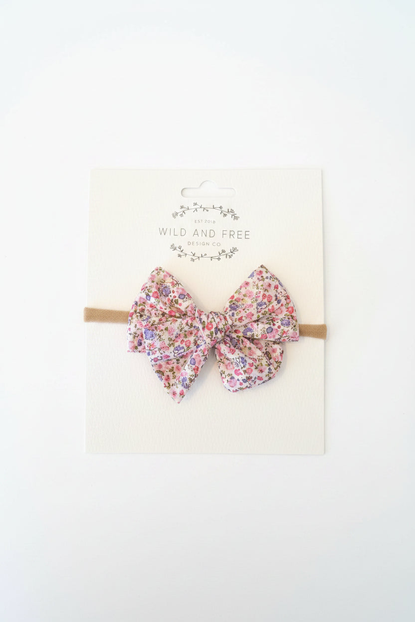 Blush Floral Pinwheel Bow Baby Headband