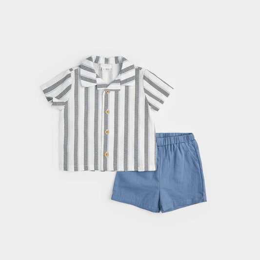 Petit Lem Baby Shorts Set - Dress Blue Linen