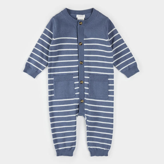 Petit Lem Baby Knit Romper - Denim Blue