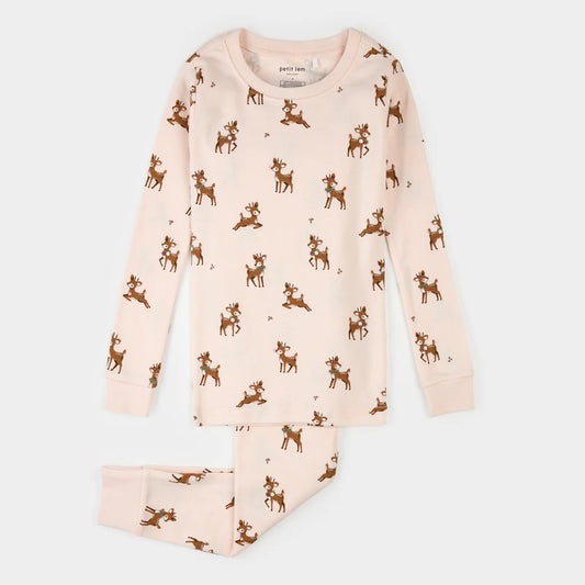 Reindeer on Pink Organic Cotton PJs