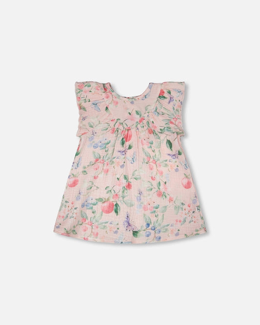 Deux par Deux Cotton Muslin Baby Dress - Berries