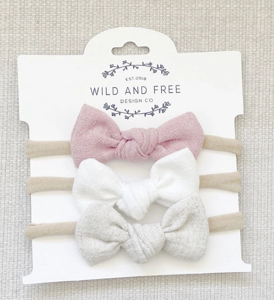 Neutral Linen Bow Baby Headbands