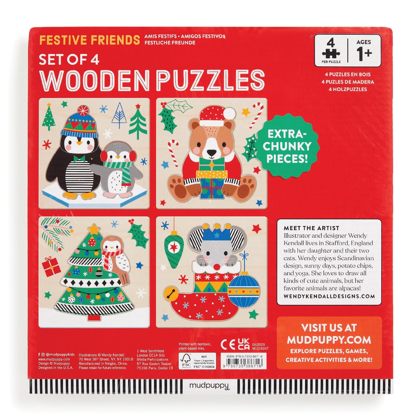 Festive Friends Set of 4 Wood Christmas Puzzles