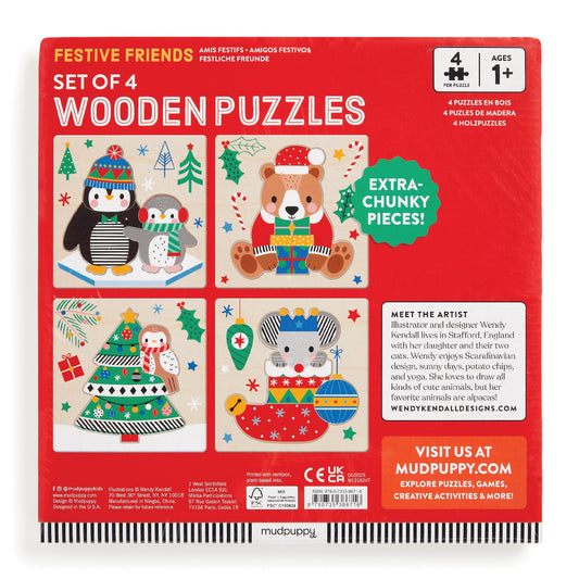 Festive Friends Set of 4 Wood Christmas Puzzles