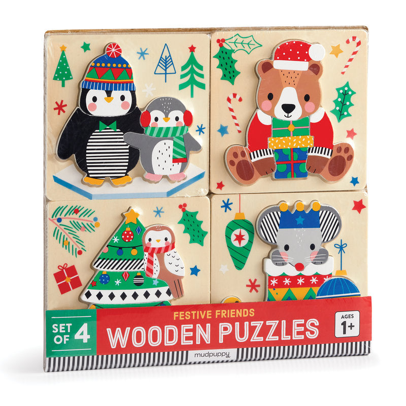 Festive Friends Set of 4 Wood Christmas Puzzles