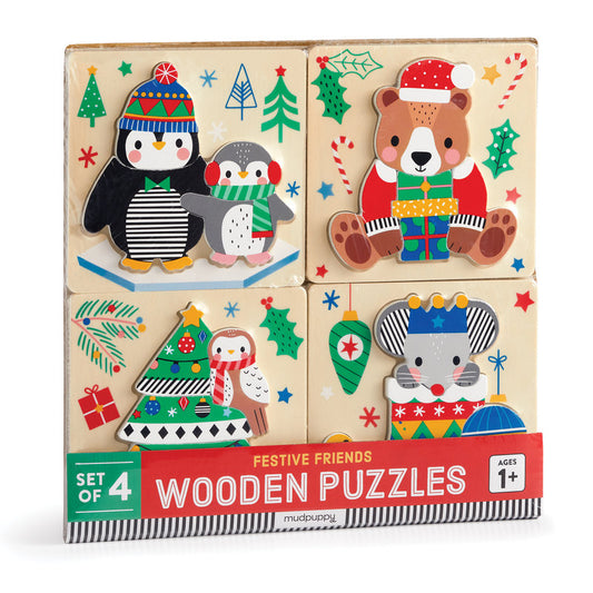 Festive Friends Set of 4 Wood Christmas Puzzles