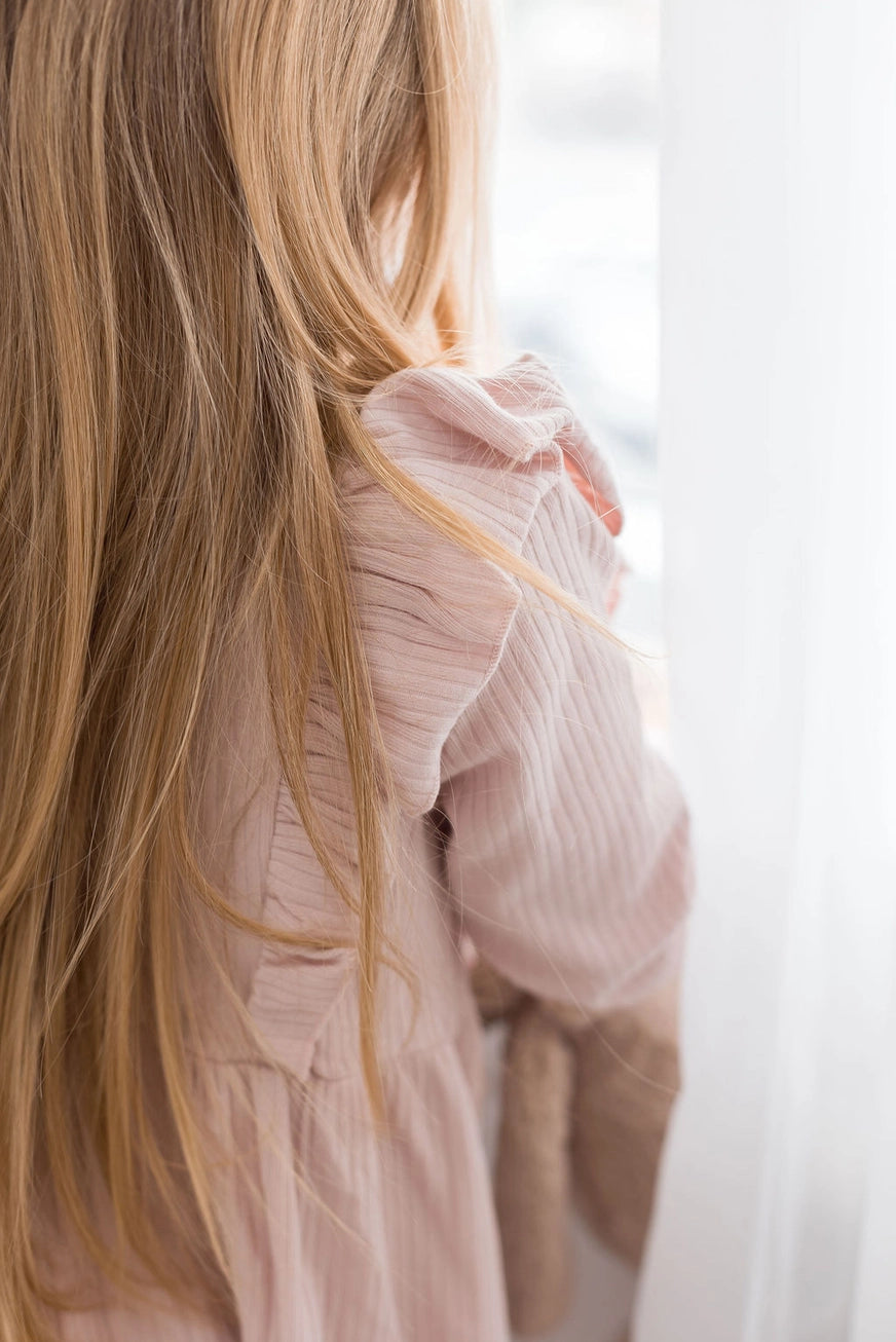 Ribbed Flutter Dress - Blush