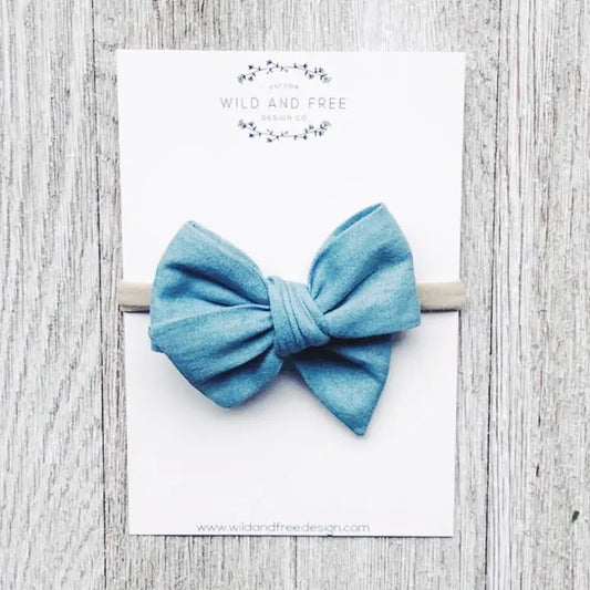 Light Washed Denim Bow Baby Headband