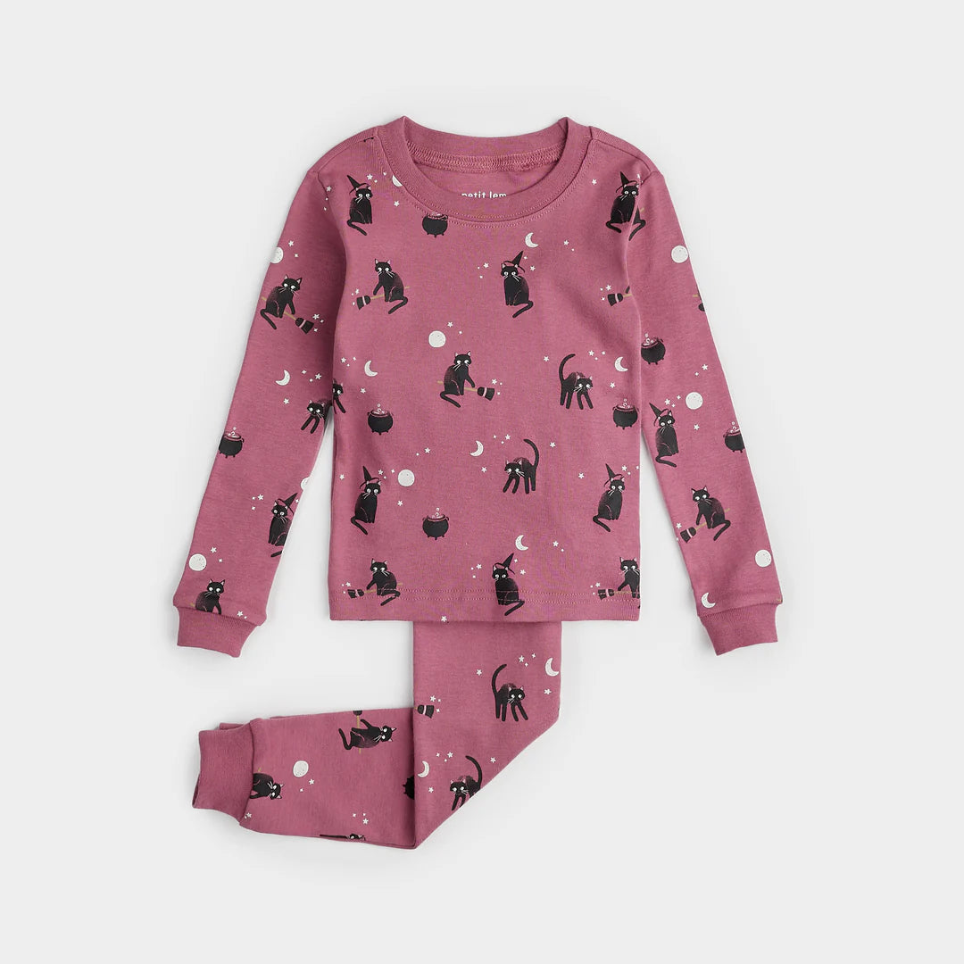 Petit Lem Organic Cotton PJs - Glow in the Dark Witchy Cats