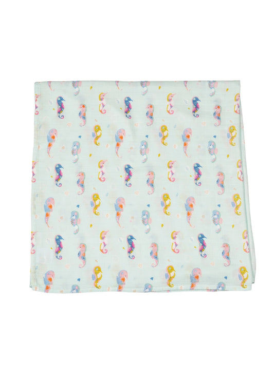 Loulou Lollipop Muslin Swaddle - Painterly Seahorses