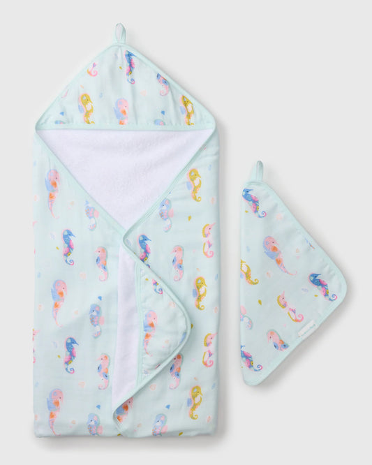 Loulou Lollipop Hooded Towel - Painterly Seahorse