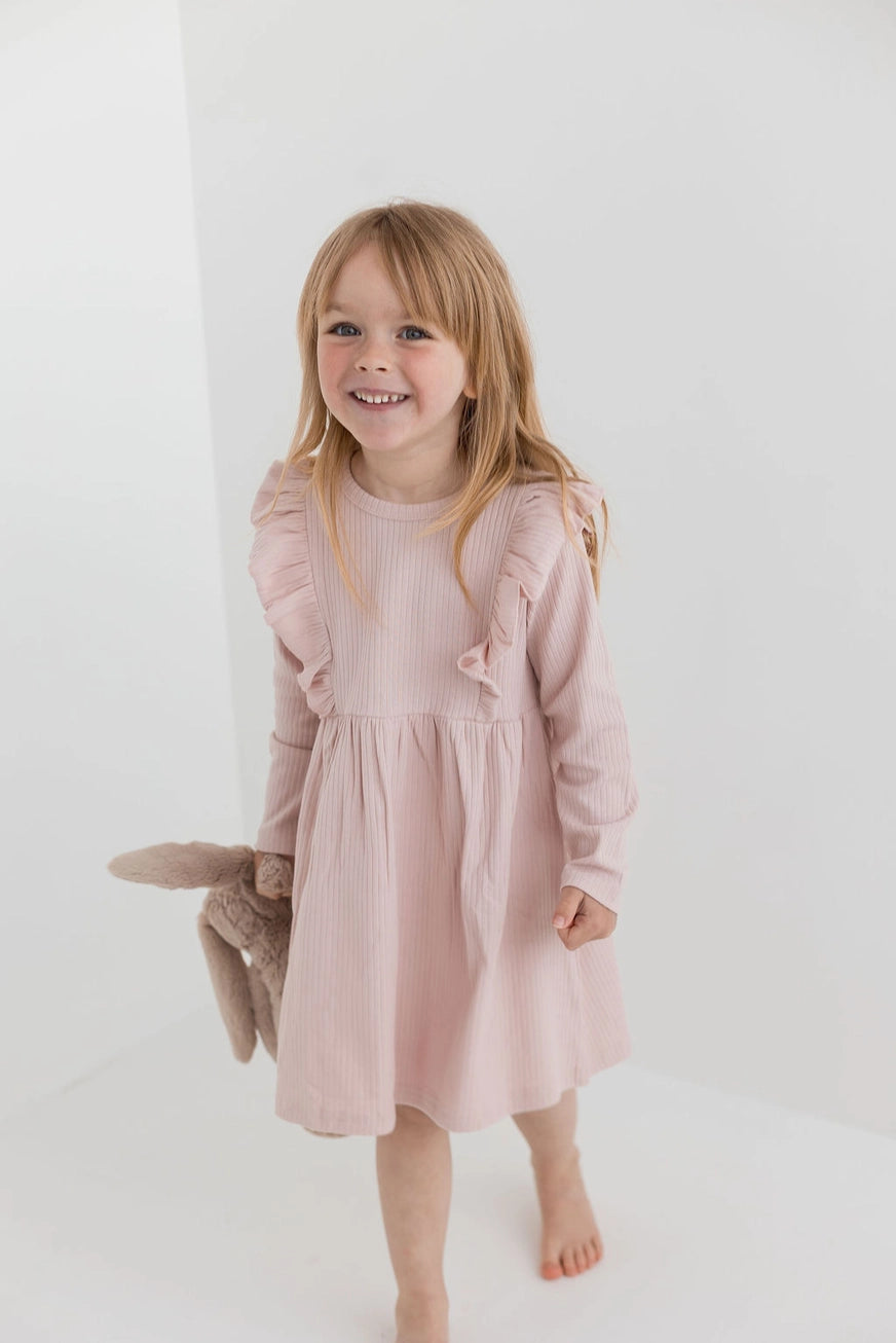Ribbed Flutter Dress - Blush
