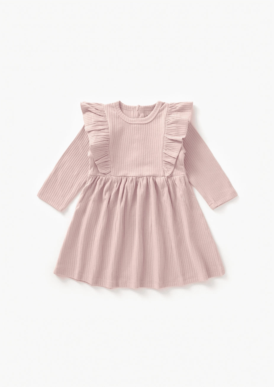 Ribbed Flutter Dress - Blush