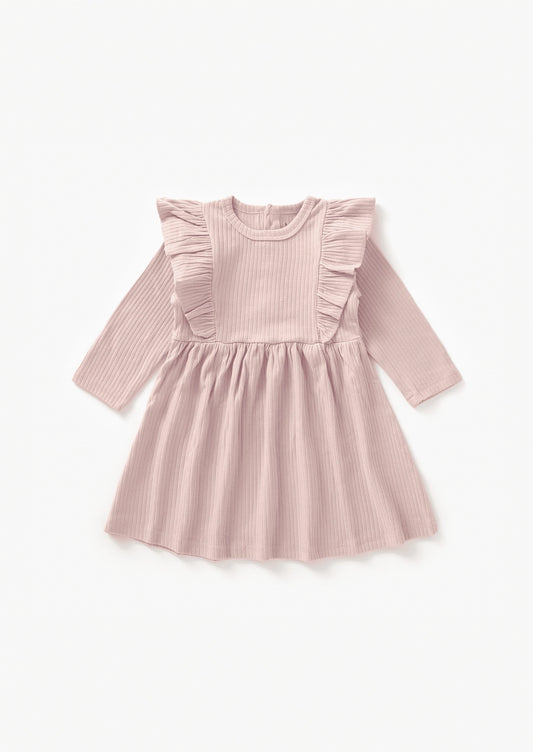 Ribbed Flutter Dress - Blush