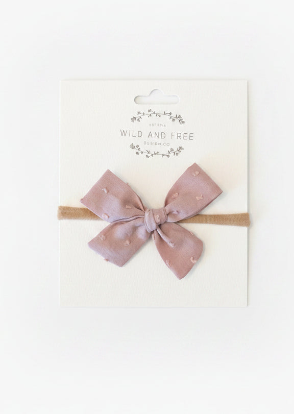 Mauve Swiss Dot Bow Baby Headband