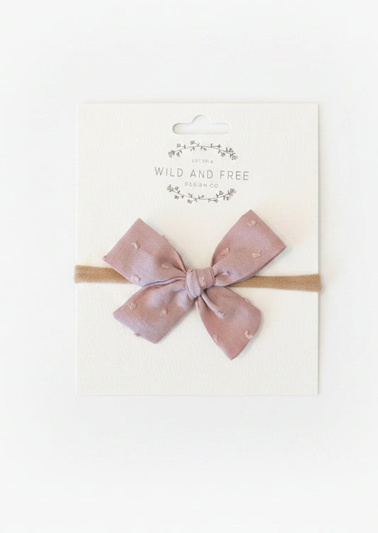 Mauve Swiss Dot Bow Baby Headband