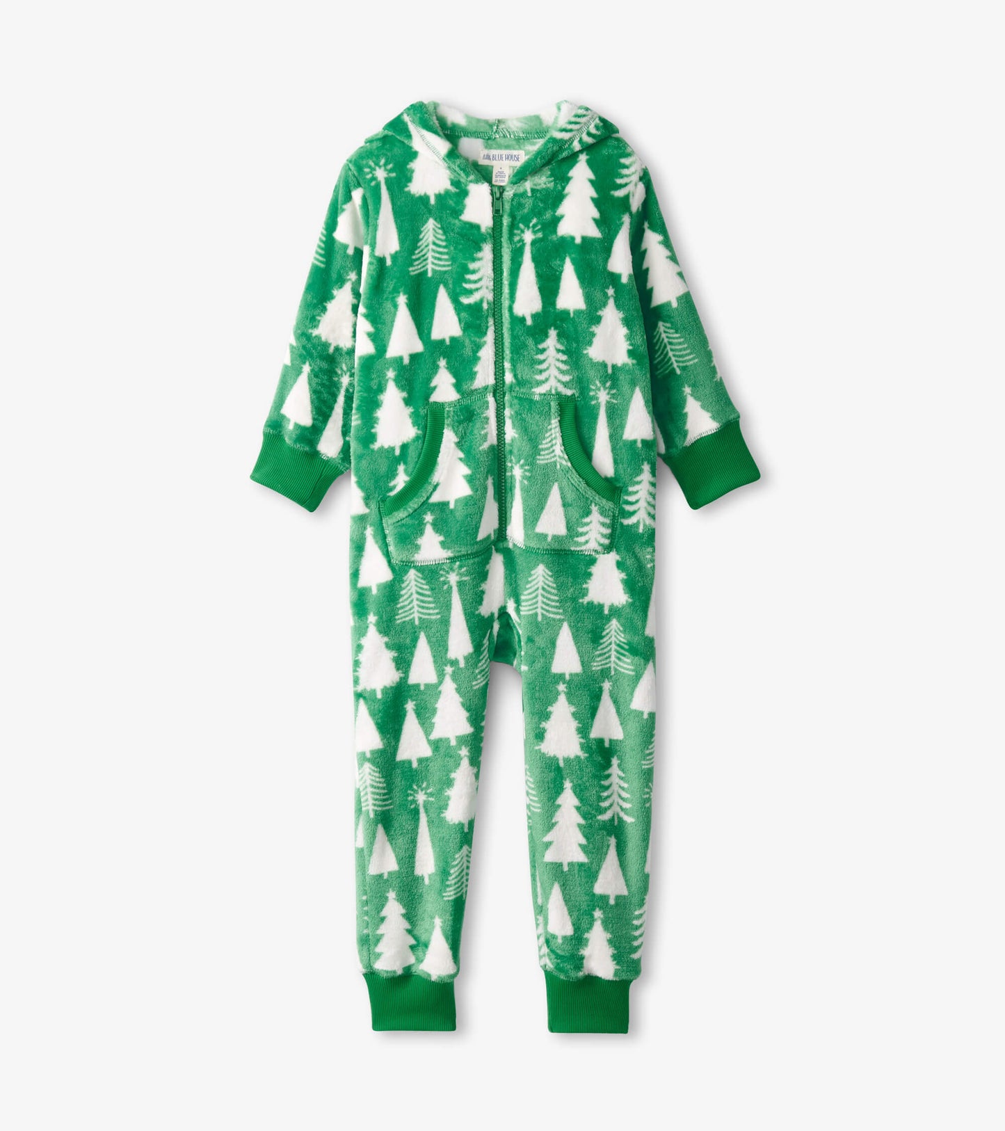 Little Blue House Hooded Fleece Jumpsuit - Christmas Trees (Final Sale)