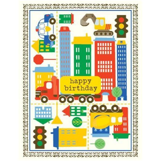 Yellow Bird Card - Birthday City Scene