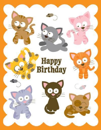 Yellow Bird Card - Birthday Kittens