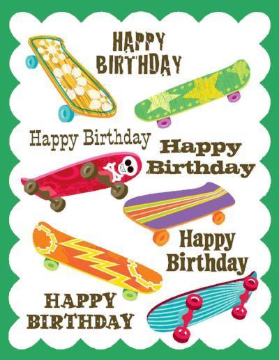 Yellow Bird Card - Birthday Skateboards