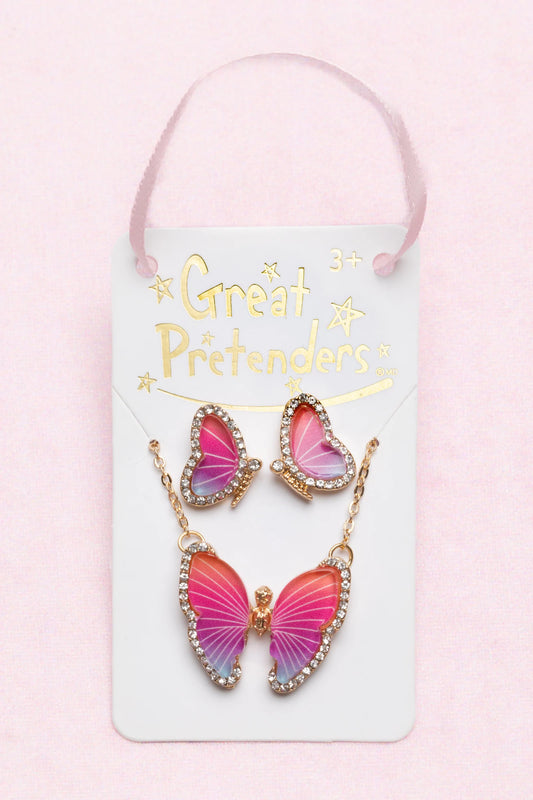 Great Pretenders Boutique Necklace and Studded Earrings - Butterfly