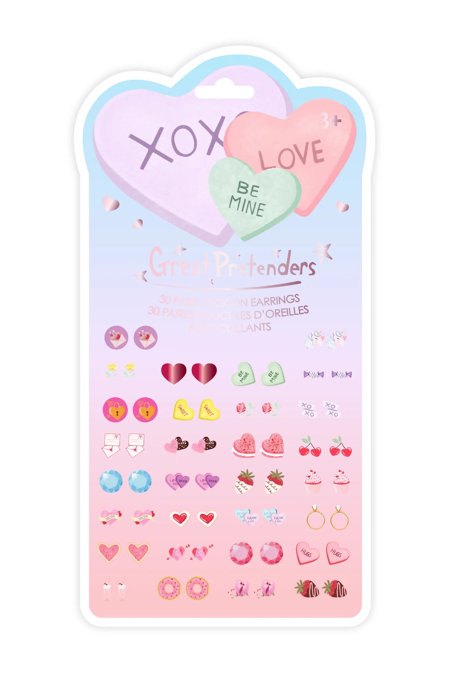 Great Pretenders Stick On Earrings - Candy Heart Valentines