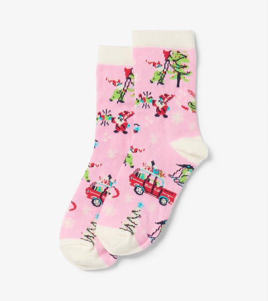 Little Blue House Crew Socks - Pink Gnome for the Holidays (Final Sale)