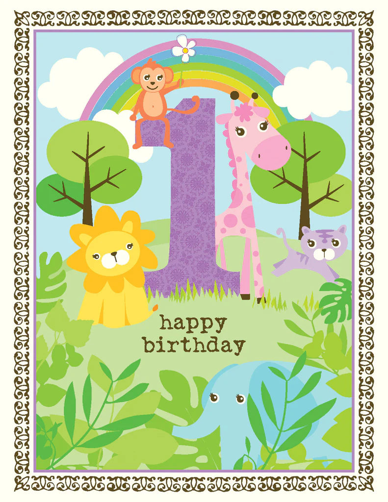 Yellow Bird Card - 1st Birthday Jungle Animals