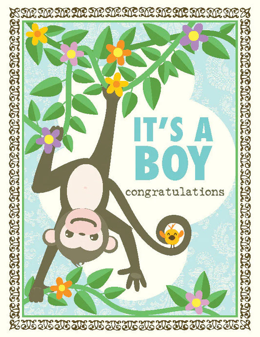 Yellow Bird Card - Monkey Baby Boy Card