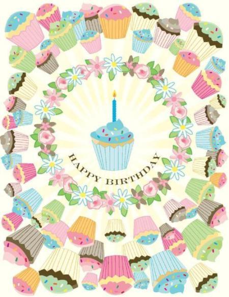 Yellow Bird Card - Birthday Cupcakes