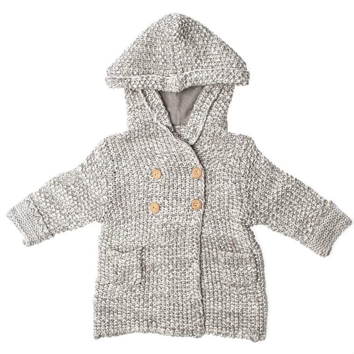 Beba Bean Crochet Knit Hoodie - Grey
